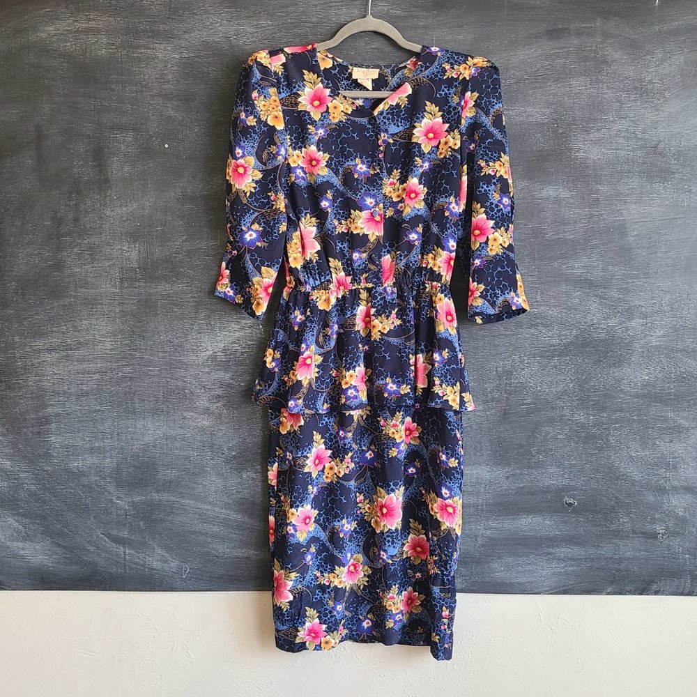Vintage 80s Floral Peplum Dress